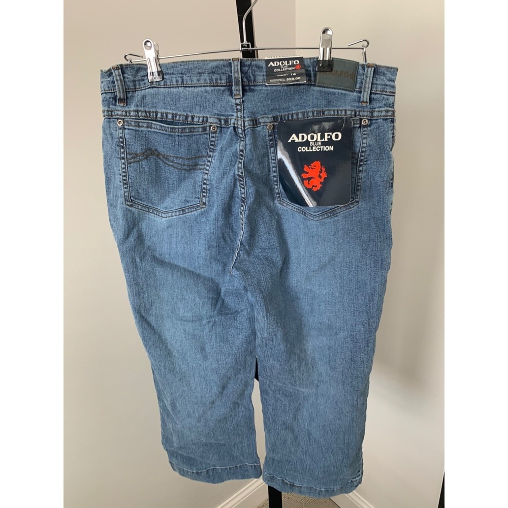 Adolfo Blue Collection Womens Size 12 Capri Stretch Jeans Linen Blend NWT